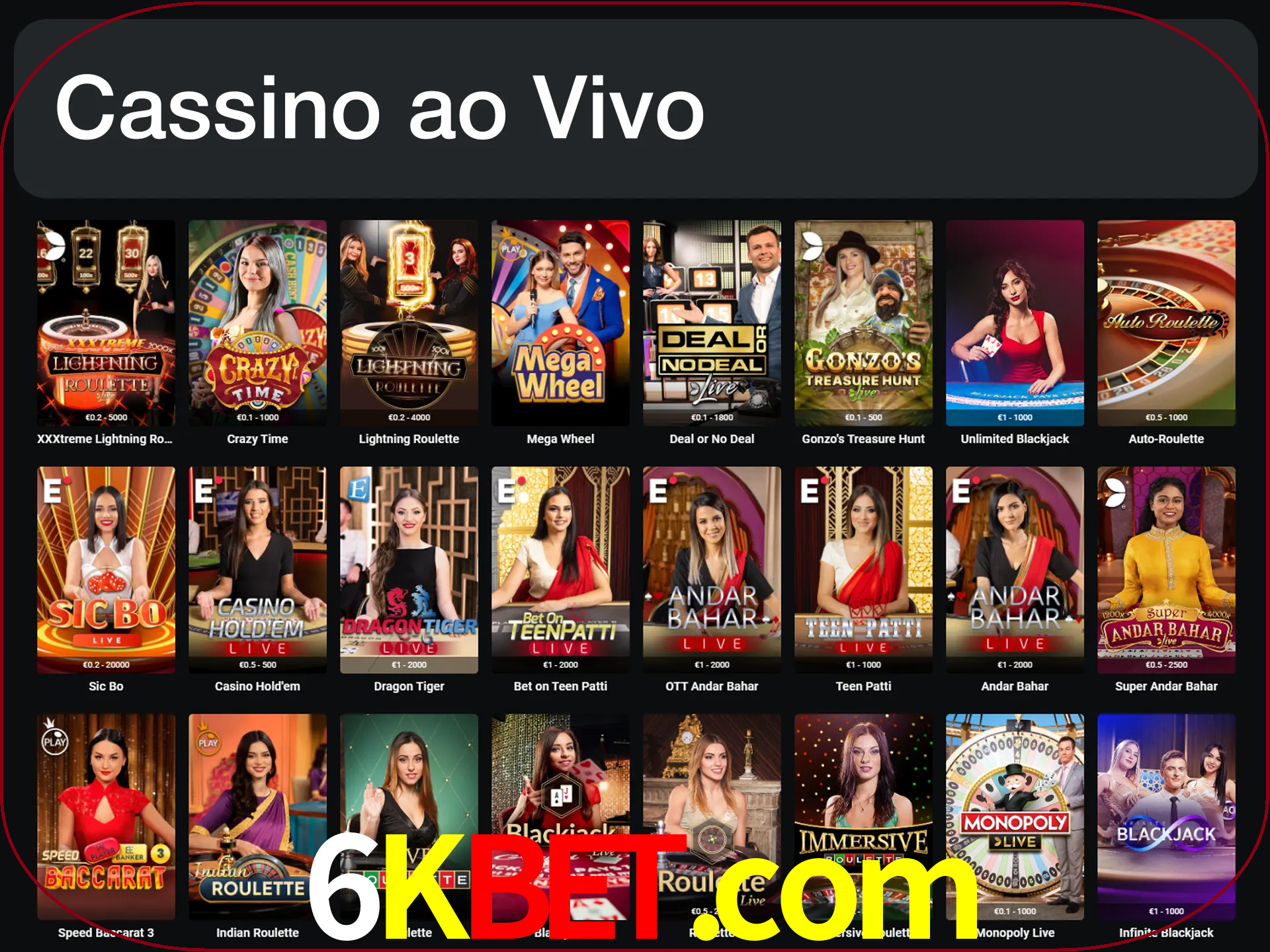 Jogue jogos de cassino com um verdadeiro dealer.